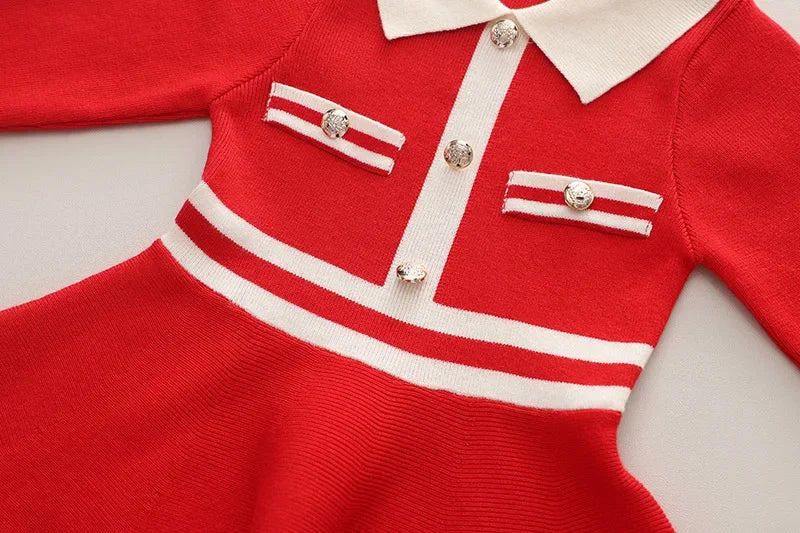 Children's Dresses Lapel Dress Stylish Slim-fit Sweater Dress Knitted Sweater Toddler Girl Winter Clothes Kids Knitwear