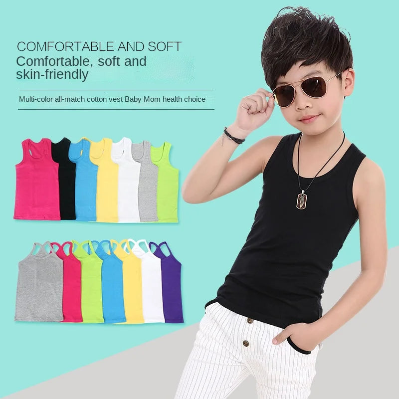 Kids Underwear Boys Vests Children Summer Vest Tops for Girls Solid Tank Top Boy Clothes Cotton Tees Sleeveless 2 to 12Y