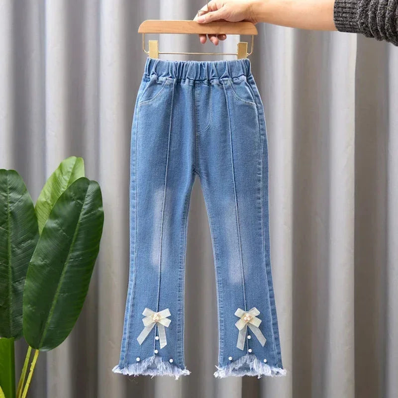 Kids Girls Jeans Pants for 2024 New Spring Autumn Long Flared Jeans Children's Pants 4-10Yrs Girls Cowboy Pants Trousers
