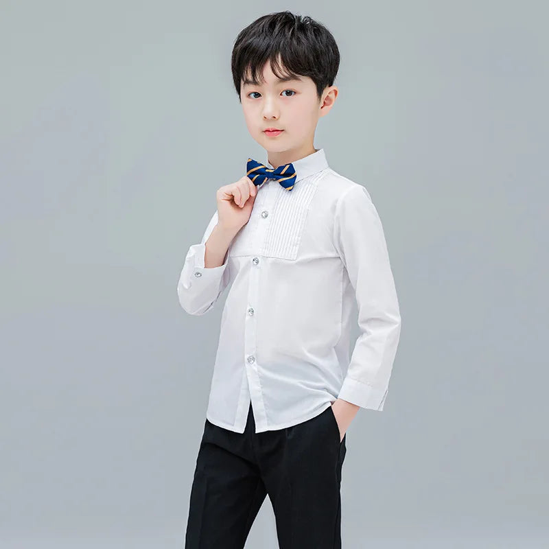 Baby Toddler Teenage Clothes School Uniform Boy Shirts White Different Sleeve Turn-down Collar Kids Shirt For Boys Children Tops