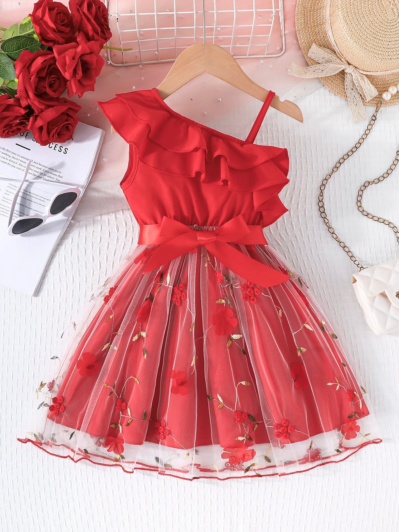 Dress For Kids 2-7 Years old Birthday Ruffled Embroidered Sleeveless Floral Princess Dresses Ootd For Baby Girl