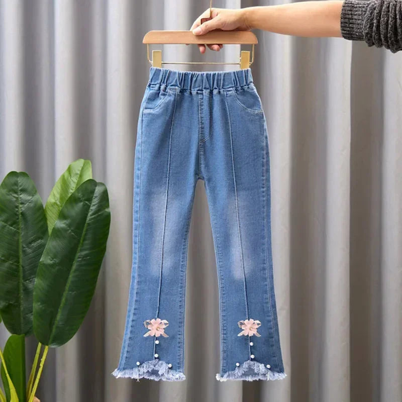 Kids Girls Jeans Pants for 2024 New Spring Autumn Long Flared Jeans Children's Pants 4-10Yrs Girls Cowboy Pants Trousers