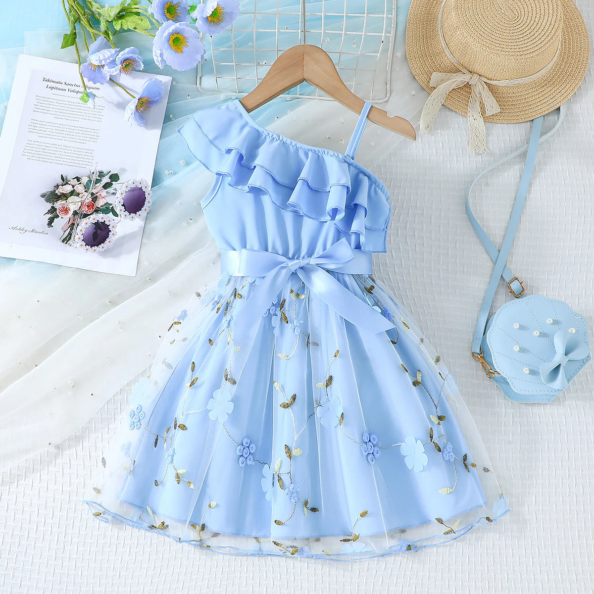 Dress For Kids 2-7 Years old Birthday Ruffled Embroidered Sleeveless Floral Princess Dresses Ootd For Baby Girl