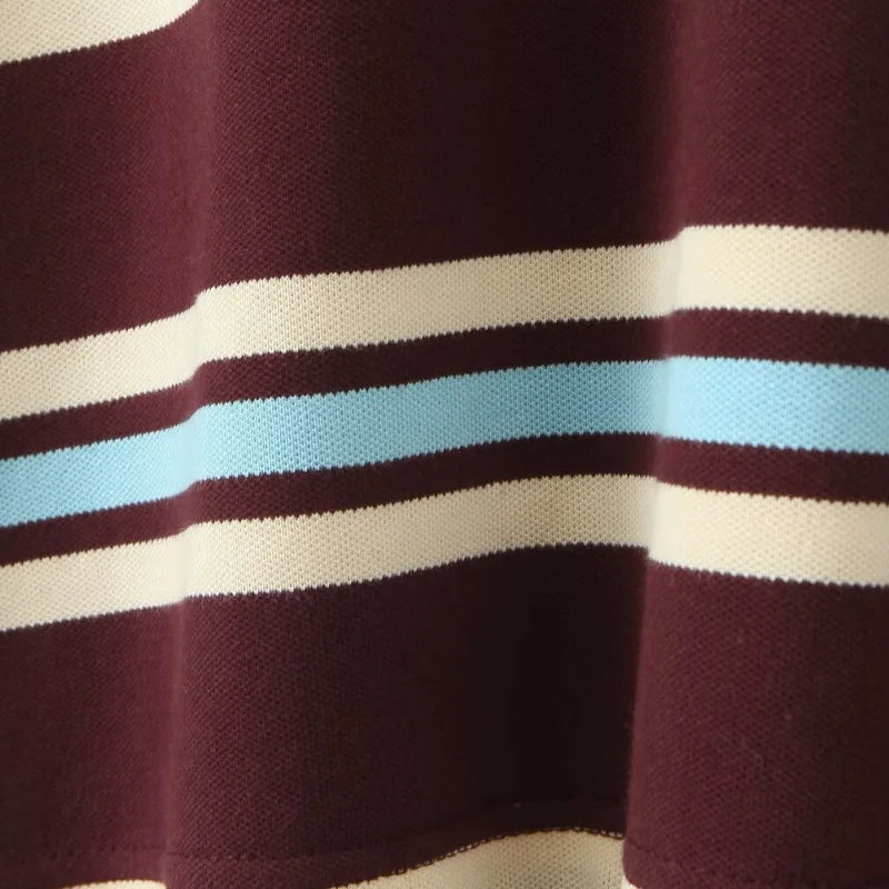 EDSA Women Striped T-shirt POLO Collar Short Sleeves for Summer Female Vintage Top