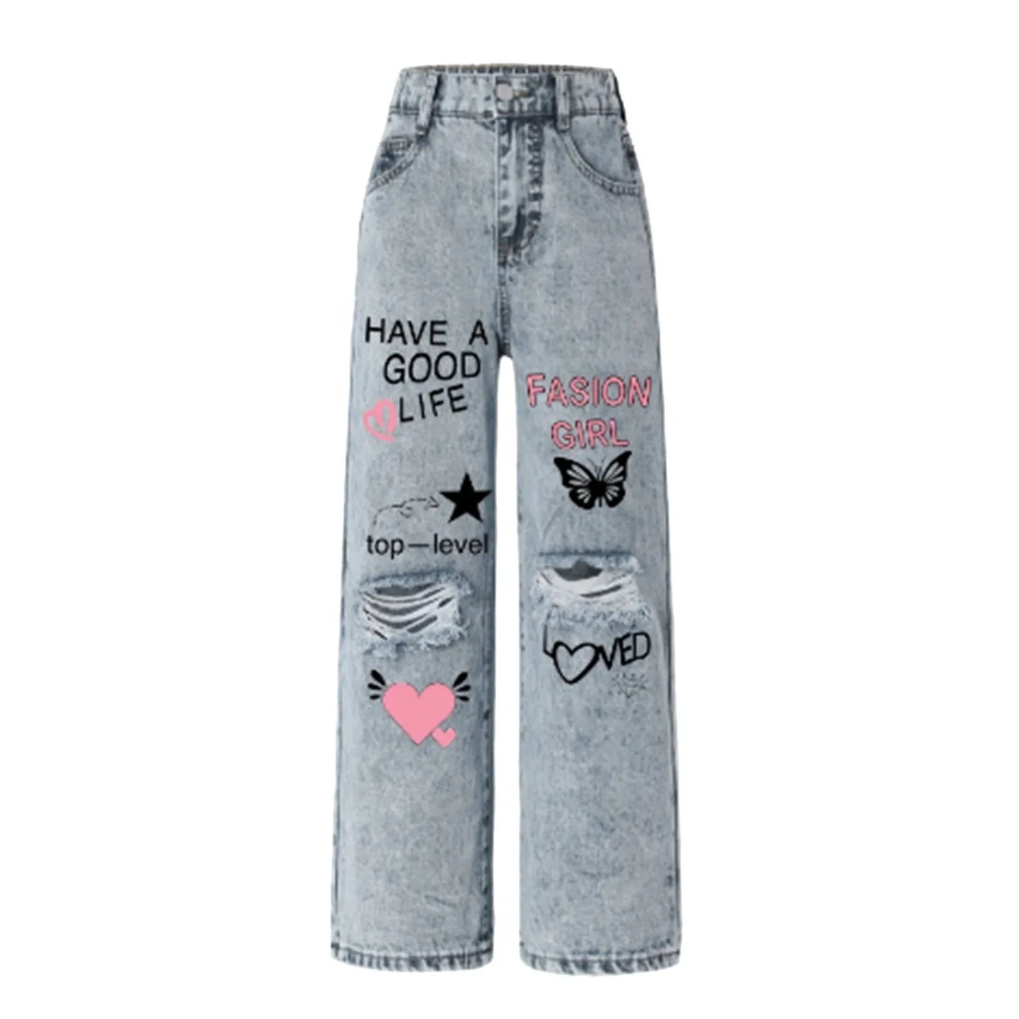 Suits for Girls Casual for 8yrs Shirt And Pants Girls Jeans Wide Leg/Flare/Skinny Jeans Ripped Loose High Waistband Kid Clothes