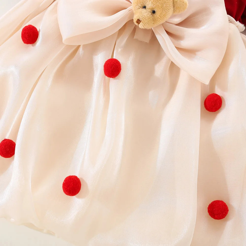 Kids Clothes Baby Girl Red Dress Summer Newborn Girl Cute Bear Red Princess Dress Birthday Dress for Kids Girl