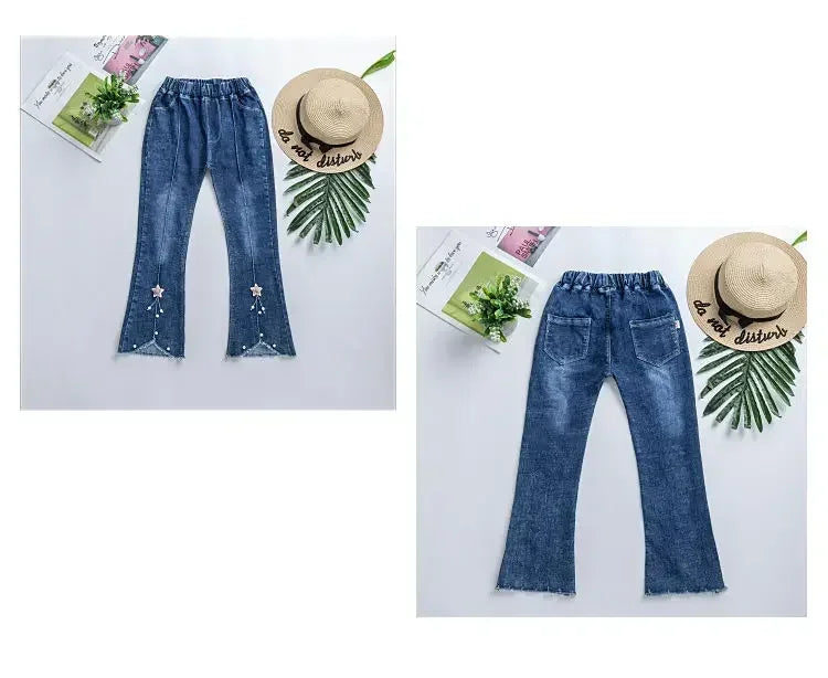 Kids Girls Jeans Pants for 2024 New Spring Autumn Long Flared Jeans Children's Pants 4-10Yrs Girls Cowboy Pants Trousers