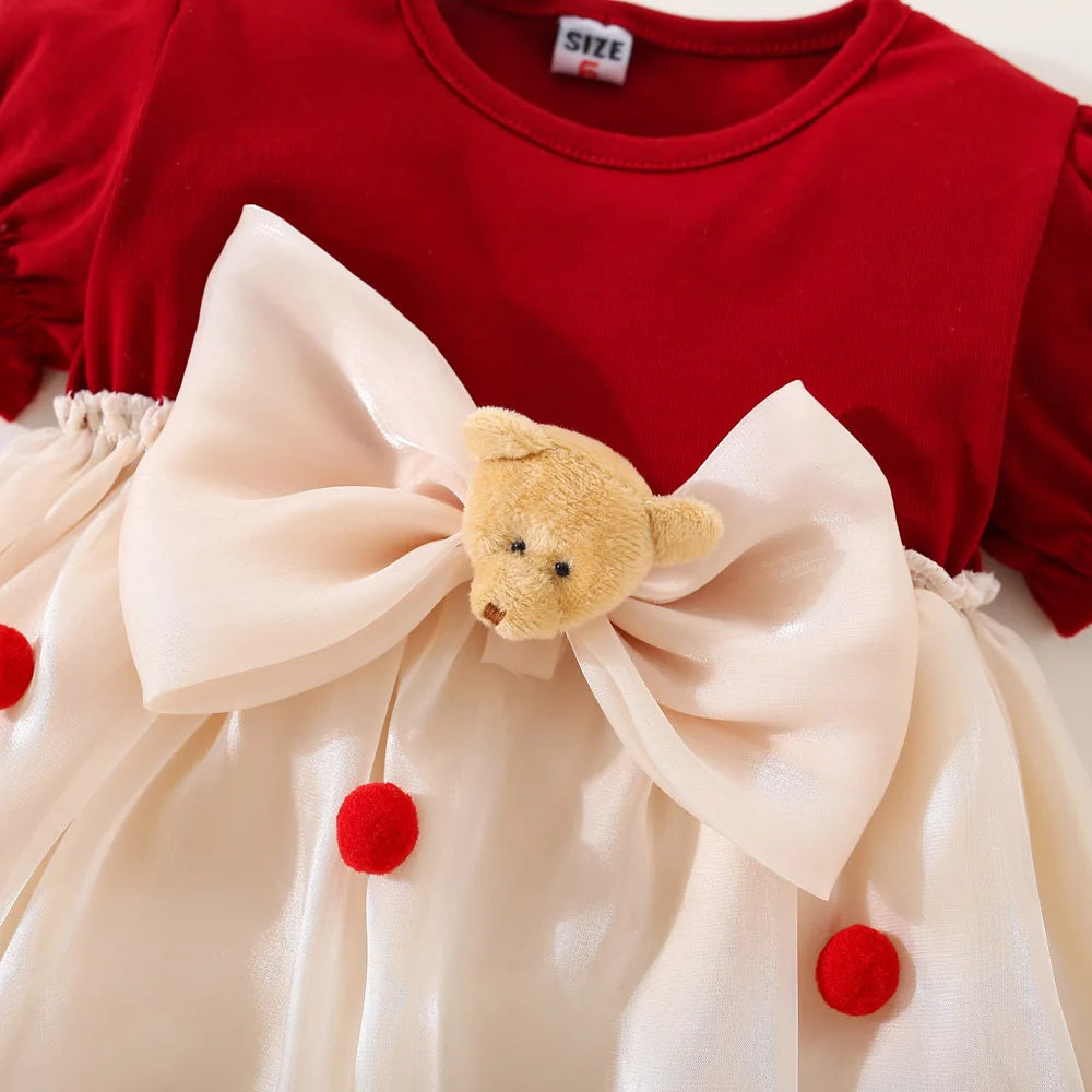 Kids Clothes Baby Girl Red Dress Summer Newborn Girl Cute Bear Red Princess Dress Birthday Dress for Kids Girl