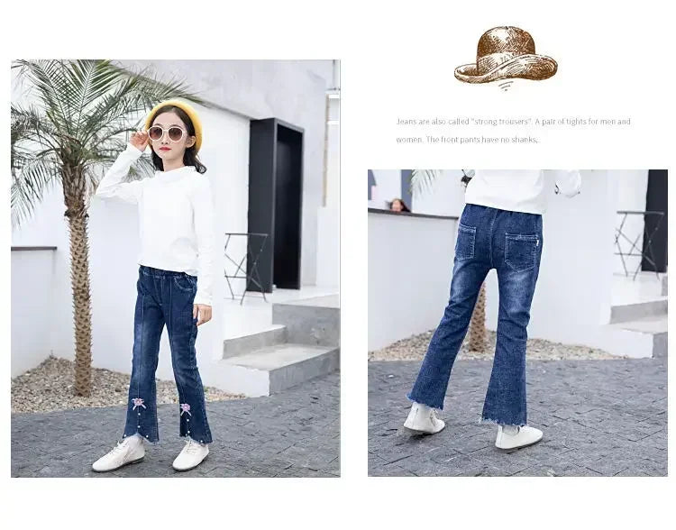 Kids Girls Jeans Pants for 2024 New Spring Autumn Long Flared Jeans Children's Pants 4-10Yrs Girls Cowboy Pants Trousers