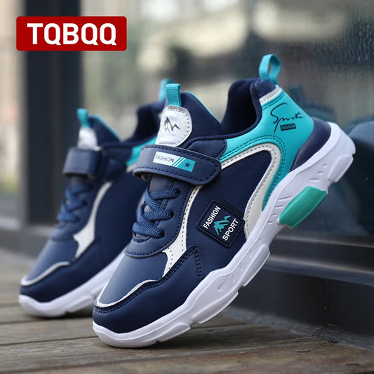Kids Fashion Sport Casual Sneakers for Boys Leather Upper Children's Outdoor Lightweight Shock-Absorbing Running Shoes