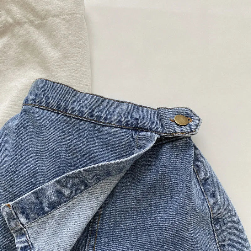 Korean Fashion New Summer Kids Girl Skirt Shorts Solid Elastic Waist Button Soft Denim Culotte Children Versatile Clothing
