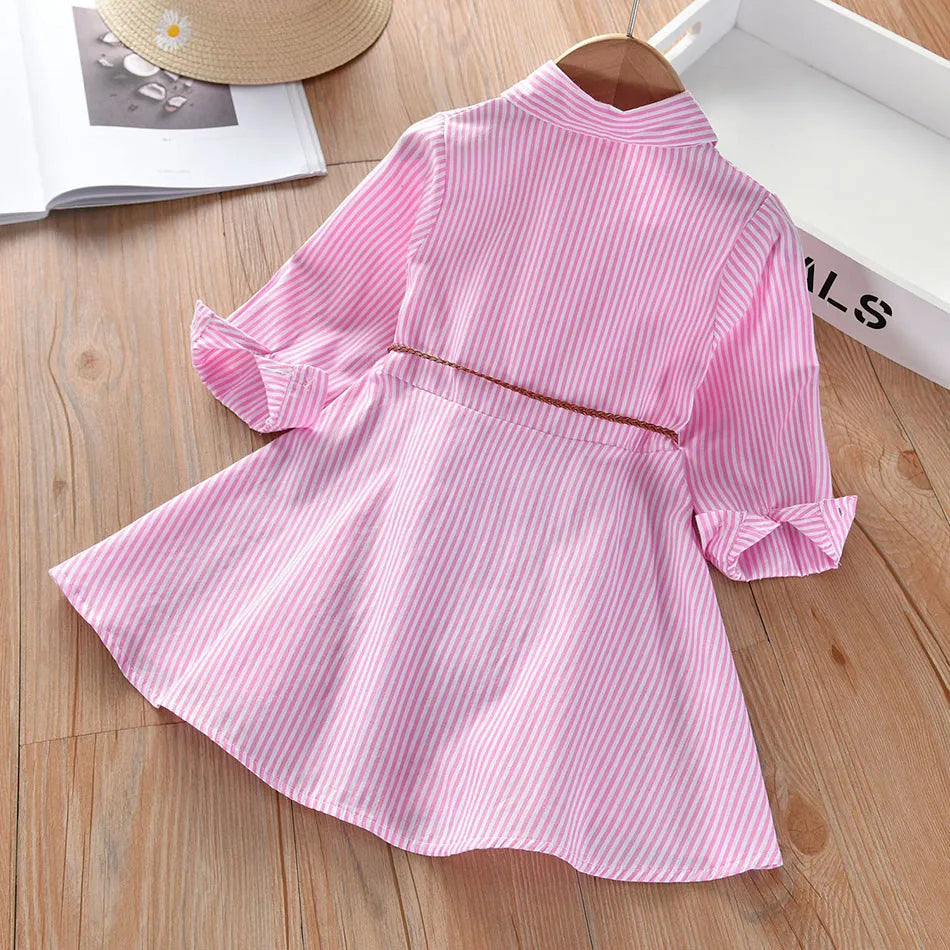 Girls Striped Shirt Dress New Fashion with Stripes Comfortable and Classic Dress for Spring and Autumn Wear Girls Casual Dresses