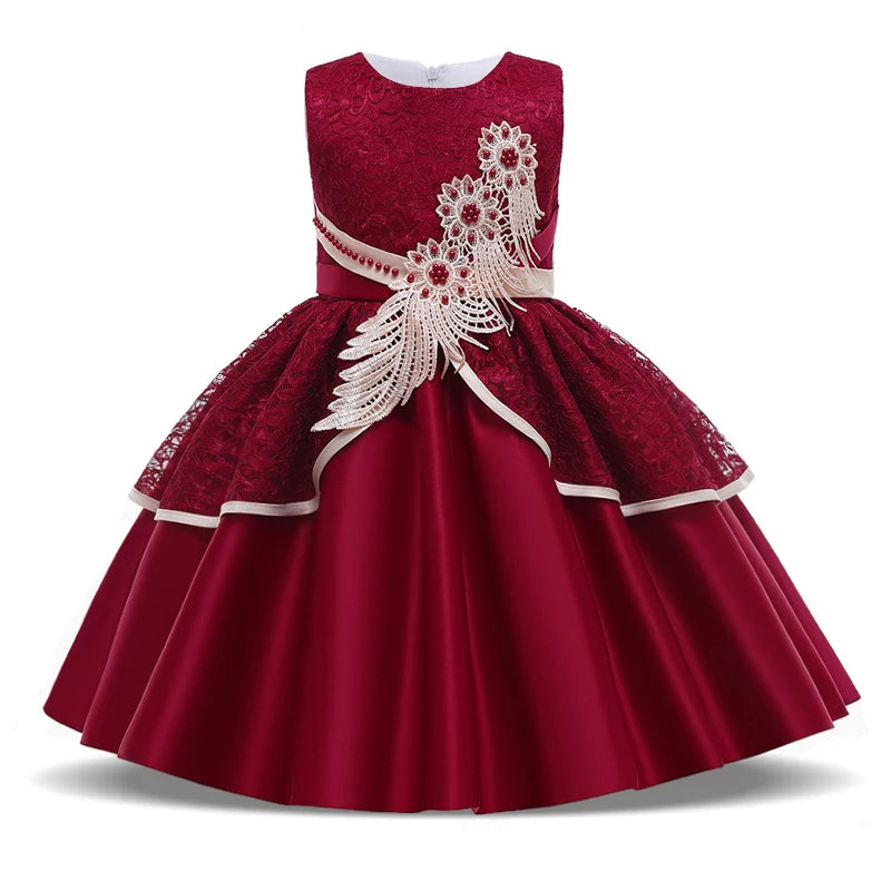 Elegant Kids Birthday Party Dresses For Girls Formal Wedding Evening Prom Gown Lace Flower Girl Princess Dress Children Costume