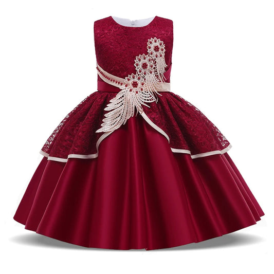 Elegant Kids Birthday Party Dresses For Girls Formal Wedding Evening Prom Gown Lace Flower Girl Princess Dress Children Costume