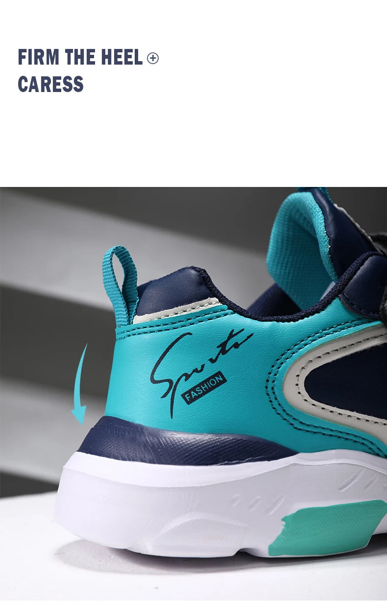 Kids Fashion Sport Casual Sneakers for Boys Leather Upper Children's Outdoor Lightweight Shock-Absorbing Running Shoes