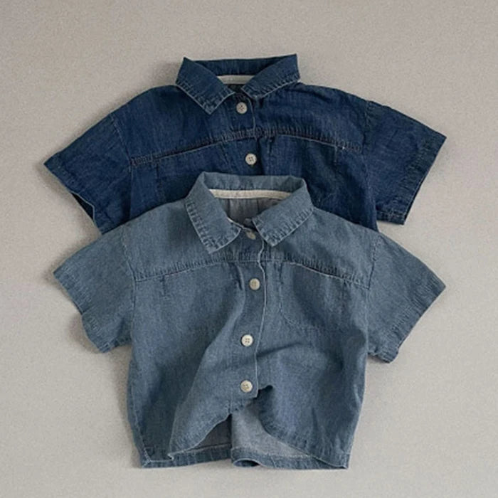 Korean Style 1-6Yrs Baby Boys Girl Clothes Set Cotton Linen Short Sleeved Cardigan+Shorts Kids Clothing Suit For Summer