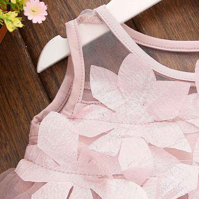 Kids' Dresses Summer Floral Pattern Solid Color Multi Layers Design Gauze Baby Girl Dress Cute Simple Baby Girl Clothes