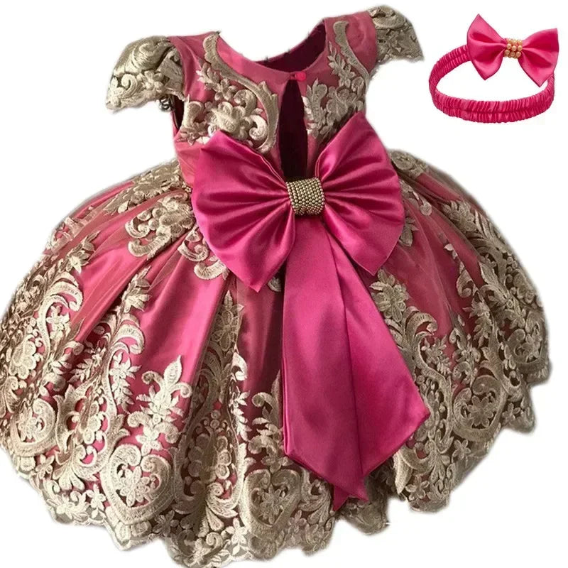 Kids Dresses for Girls 2024 New Flower Lace Princess Dresses Formal Evening Elegant Prom Gown Vintage Embroidery Luxury Dress