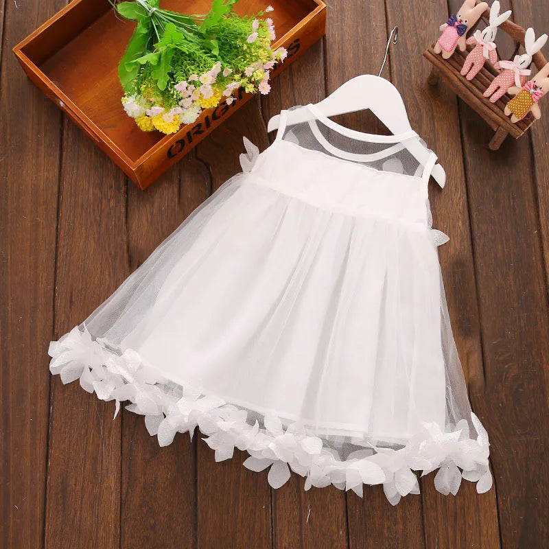 Kids' Dresses Summer Floral Pattern Solid Color Multi Layers Design Gauze Baby Girl Dress Cute Simple Baby Girl Clothes