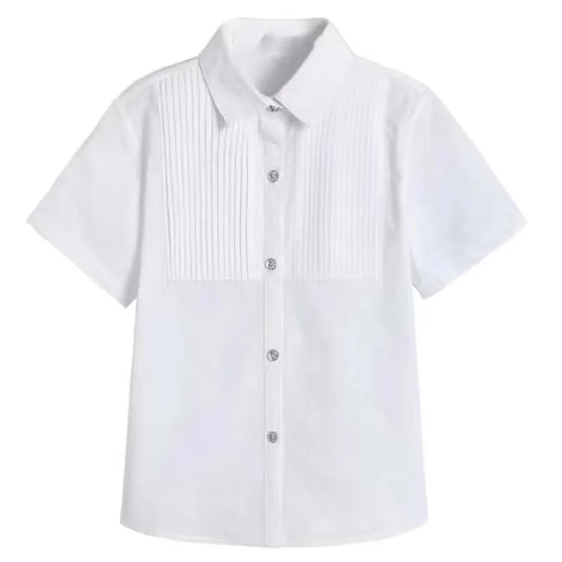 Baby Toddler Teenage Clothes School Uniform Boy Shirts White Different Sleeve Turn-down Collar Kids Shirt For Boys Children Tops