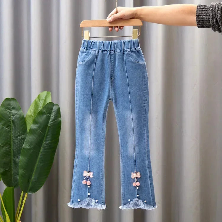 Kids Girls Jeans Pants for 2024 New Spring Autumn Long Flared Jeans Children's Pants 4-10Yrs Girls Cowboy Pants Trousers