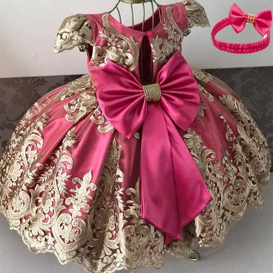 Kids Dresses for Girls 2024 New Flower Lace Princess Dresses Formal Evening Elegant Prom Gown Vintage Embroidery Luxury Dress