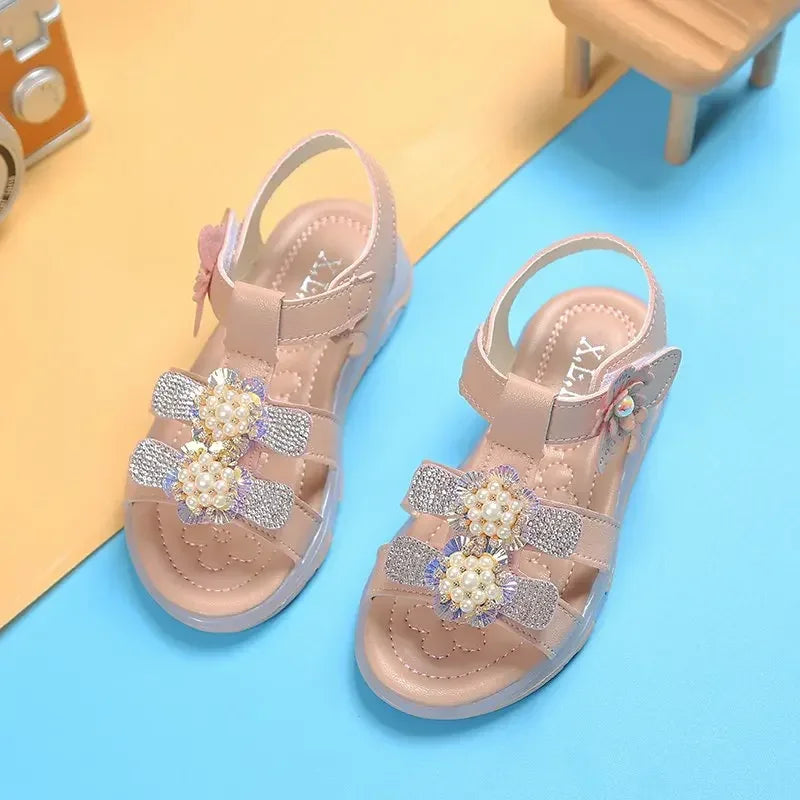 Kids Baby Girl Summer Sandals New Style PU Leather Flats Sole Children Fashion Slipper Shoes Size 21-30
