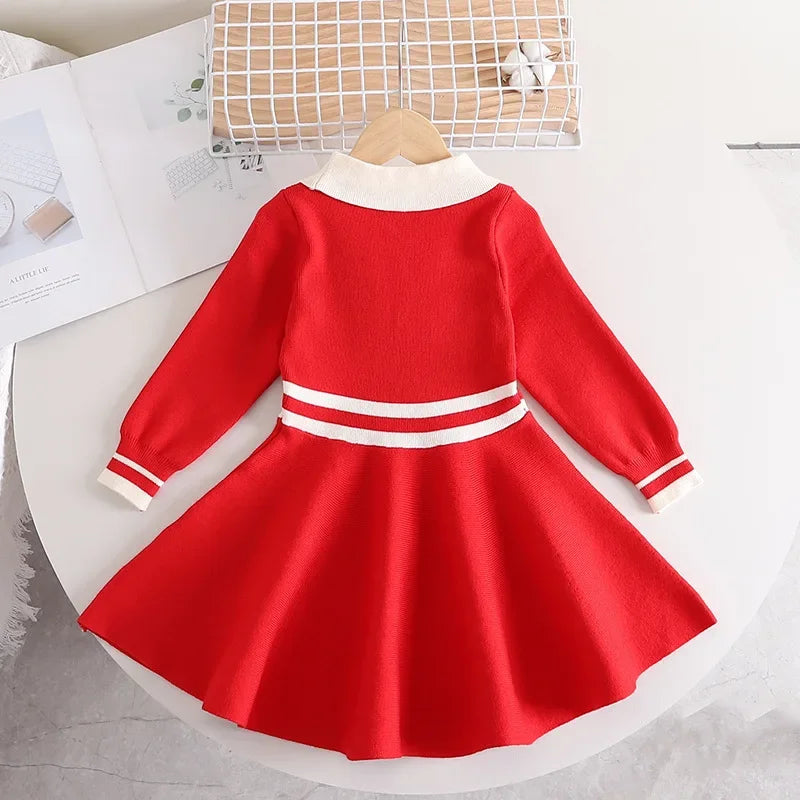 Children's Dresses Lapel Dress Stylish Slim-fit Sweater Dress Knitted Sweater Toddler Girl Winter Clothes Kids Knitwear