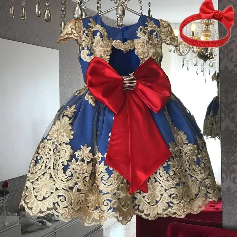 Kids Dresses for Girls 2024 New Flower Lace Princess Dresses Formal Evening Elegant Prom Gown Vintage Embroidery Luxury Dress