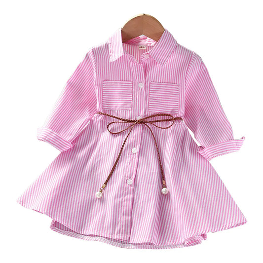 Girls Striped Shirt Dress New Fashion with Stripes Comfortable and Classic Dress for Spring and Autumn Wear Girls Casual Dresses