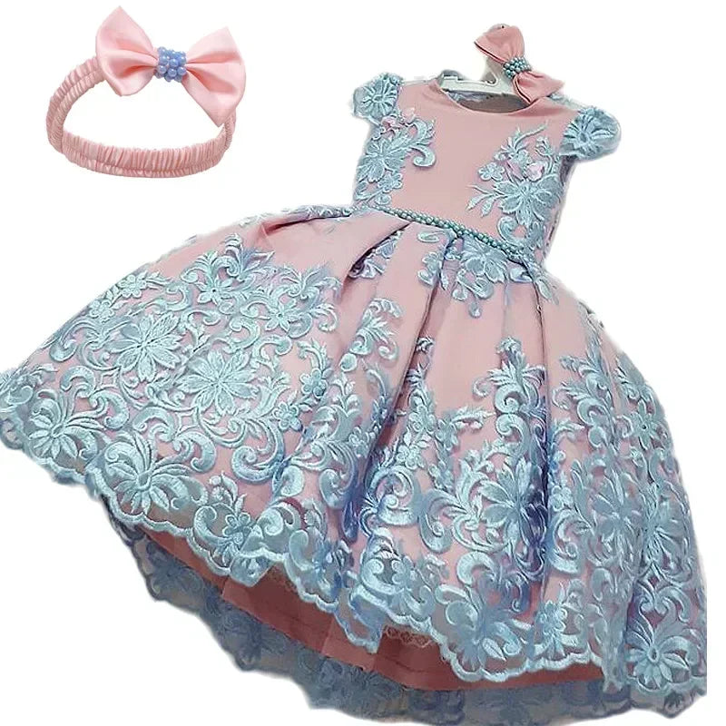 Kids Dresses for Girls 2024 New Flower Lace Princess Dresses Formal Evening Elegant Prom Gown Vintage Embroidery Luxury Dress