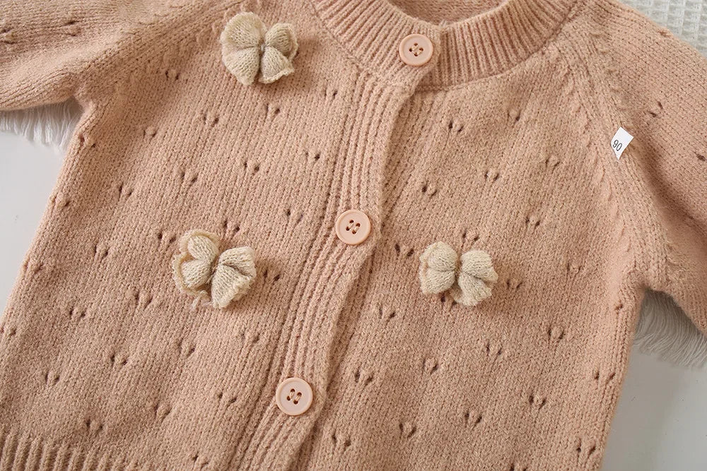 Children's Clothing Sets Cutout Floral Cardigan Sweater + Pleated Skirt Knitted Sweater Girls Winter Clothes Pullovers for Kids
