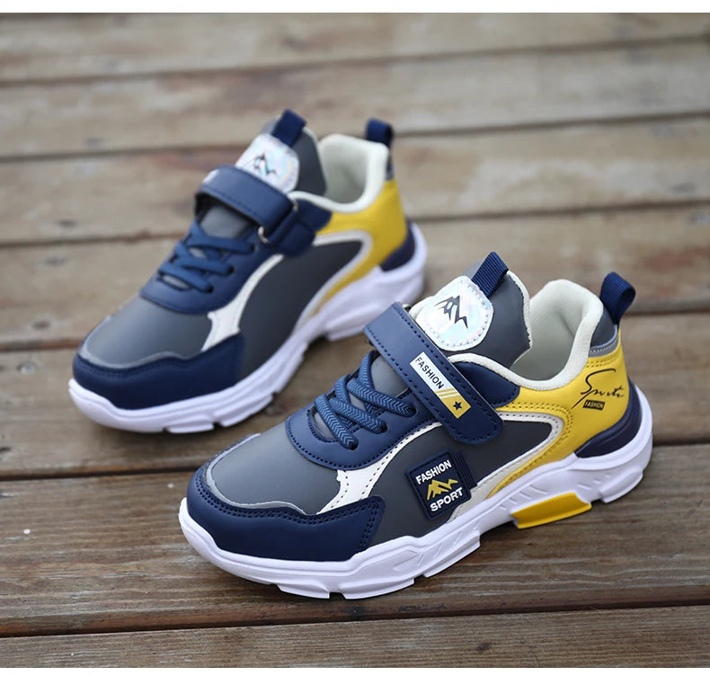Kids Fashion Sport Casual Sneakers for Boys Leather Upper Children's Outdoor Lightweight Shock-Absorbing Running Shoes