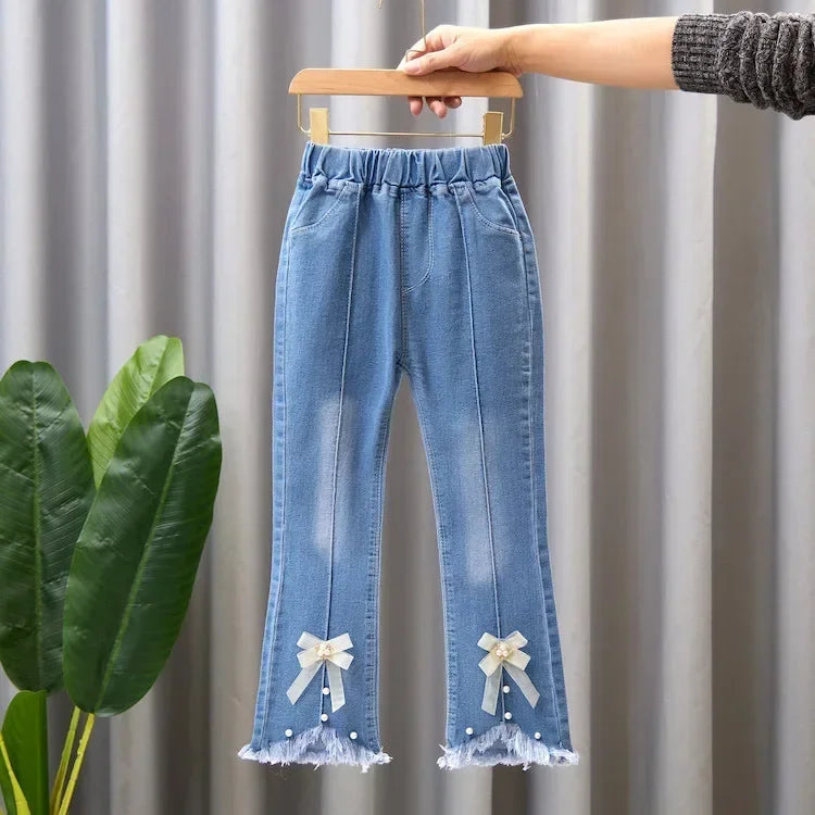Kids Girls Jeans Pants for 2024 New Spring Autumn Long Flared Jeans Children's Pants 4-10Yrs Girls Cowboy Pants Trousers