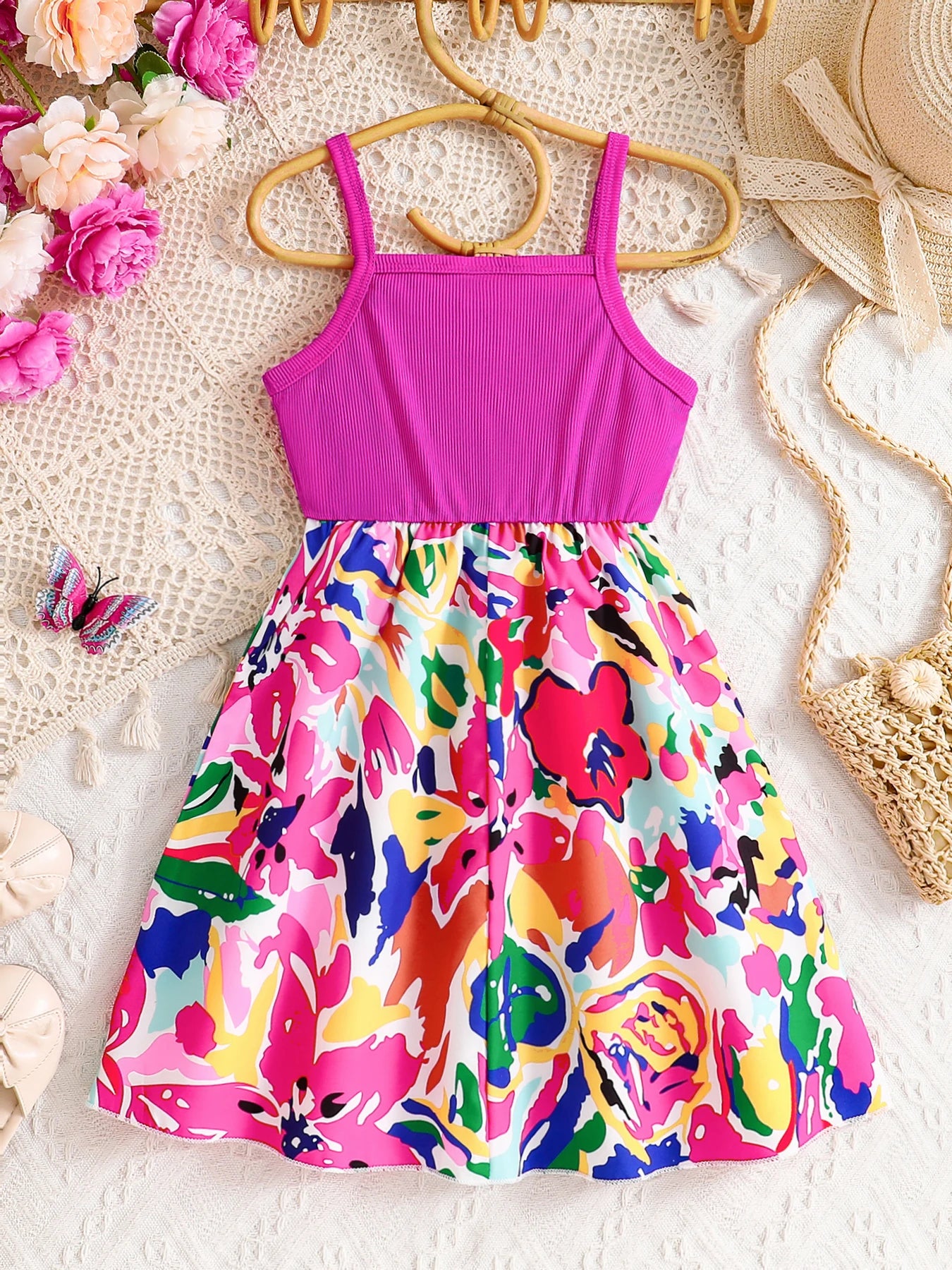 Kids Summer Dress Girls Fashion Cute Casual dress Pink sleeveless graffiti print Girls Summer outdoor vacation casual dress