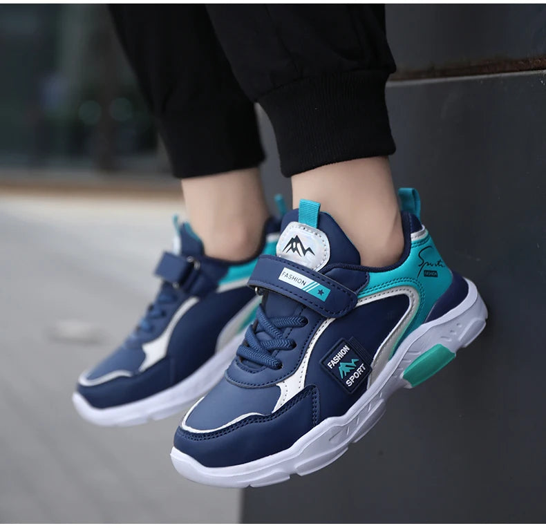Kids Fashion Sport Casual Sneakers for Boys Leather Upper Children's Outdoor Lightweight Shock-Absorbing Running Shoes