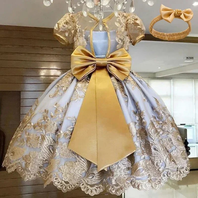 Kids Dresses for Girls 2024 New Flower Lace Princess Dresses Formal Evening Elegant Prom Gown Vintage Embroidery Luxury Dress
