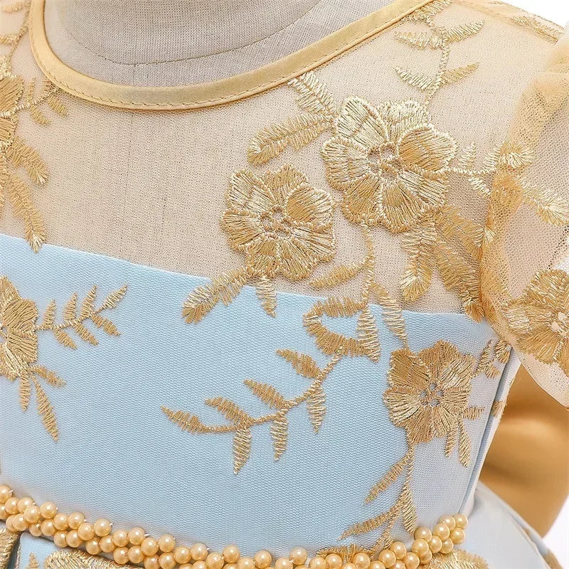Kids Dresses for Girls 2024 New Flower Lace Princess Dresses Formal Evening Elegant Prom Gown Vintage Embroidery Luxury Dress