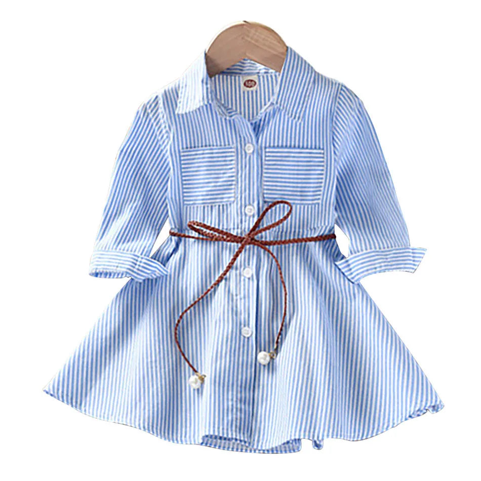 Girls Striped Shirt Dress New Fashion with Stripes Comfortable and Classic Dress for Spring and Autumn Wear Girls Casual Dresses