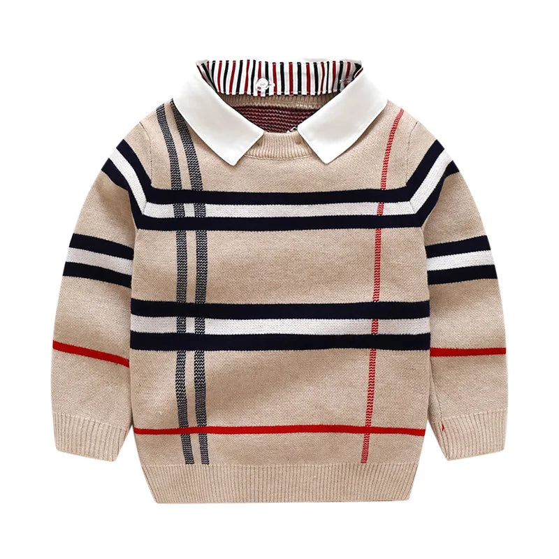 Children Clothes Winter Warm Top 2-8Y Boy Long Sleeve Sweater Knitted Gentleman Kids Spring Autumn Cardigan Baby Sweater