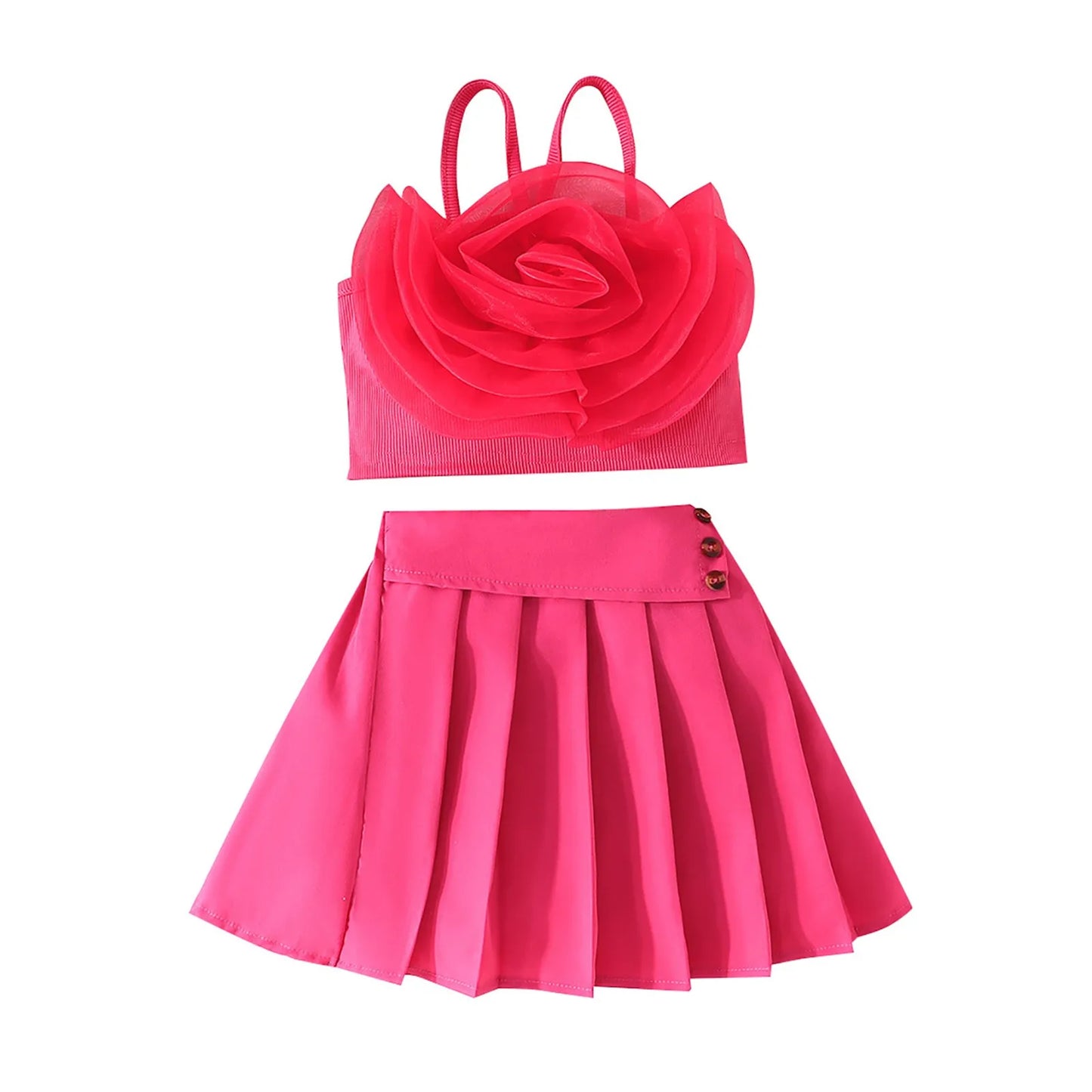 Girls Children'S Set For Kids Solid Color Three Flower Skirts Set Dress Long Sleeve Shirt Sling+Dress Summer Overalls