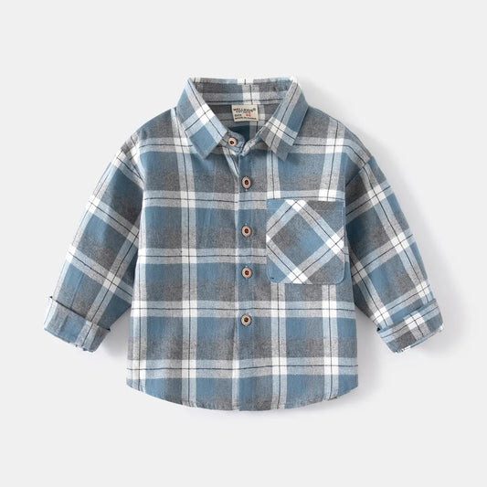 New Children's Clothes 2025 Kids Shirts With Collar Boys' Cotton Long Sleeved Baby Clothing Casual Top Plaid Blouse for Boy 2-7Y